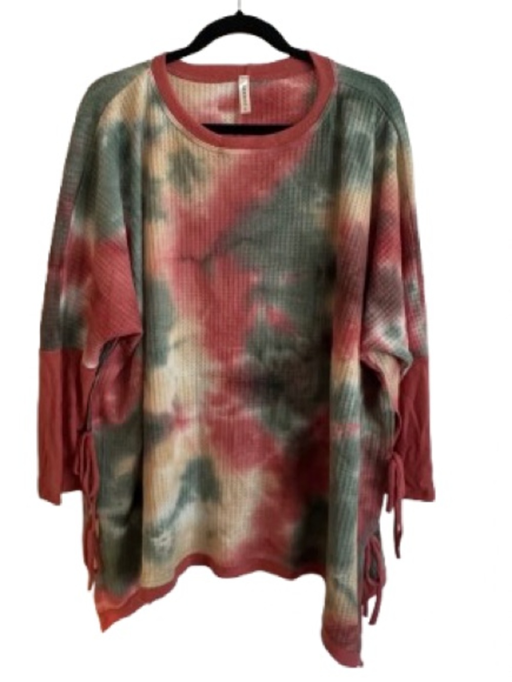 Emerald Multicolor Tie-Dye Waffle Knit Top - Pink, Green, Cream